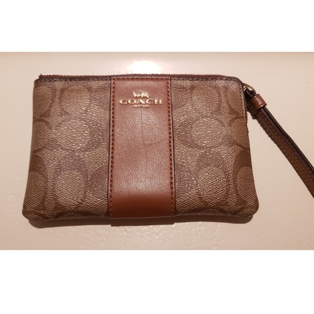 Coach brown wristlet wallet